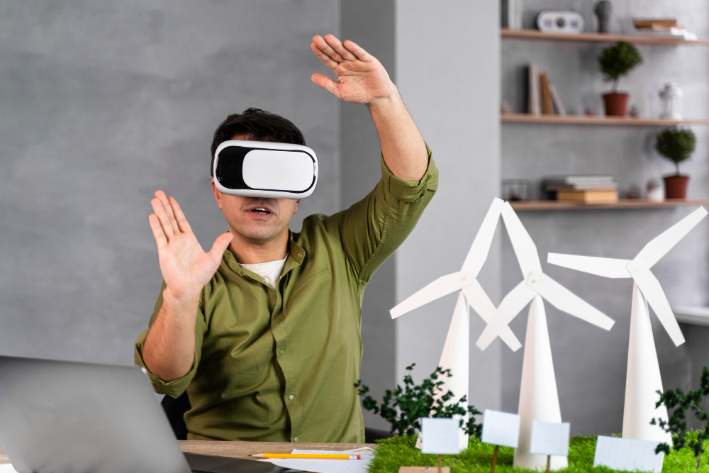 man working on eco-wind turbine project