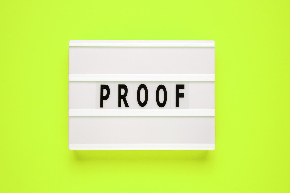 Lightbox with the word proof displayed