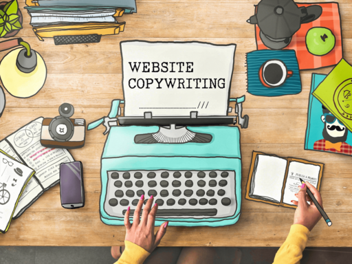 Lady typing website copywriting on a typewriter