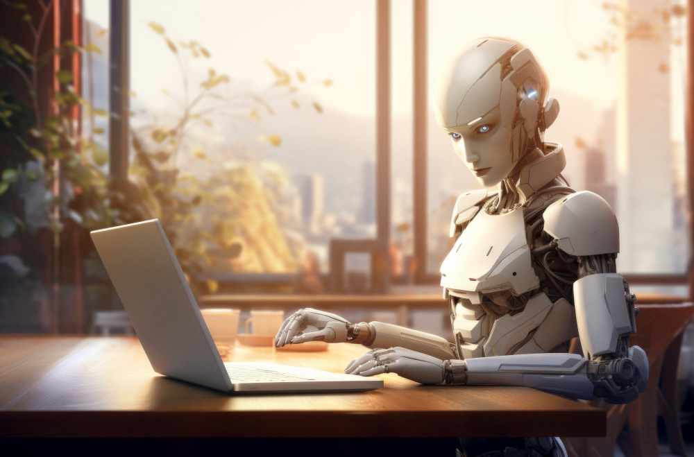 Robot creating AI copywriting